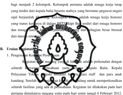 Tabel 5. Ketenagakerjaan di BPTU Sapi Bali  
