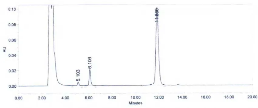 Gambar 3.12 Kromatogram buffer lisinopril-DNB dan gabapentin-DNB pada fase campuranasetat (pH 3,5, 0,02 M): asetonitril perbandingan 45: 55 vlv, laju alir 0,8 ml/menit