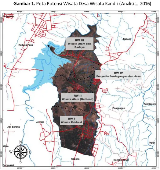 Gambar 2. Peta Potensi Wisata RW III Desa Wisata Kandri (Analisis, 2016)