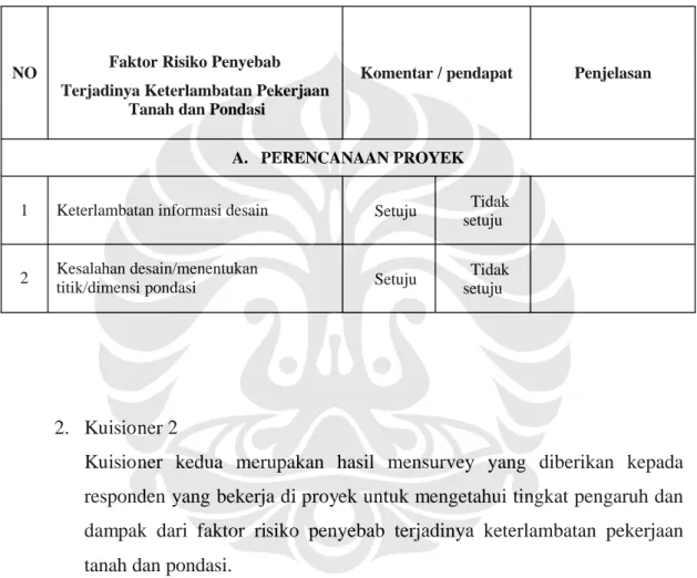 Tabel 3.3. Kuisioner 1