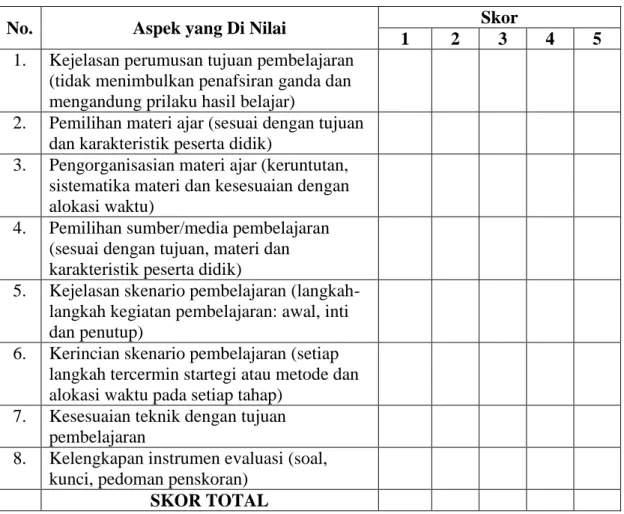 Tabel 3.1 Lembar Penilaian Kemampuan Guru dalam Perencanaan Pembelajaran  (IPKG. 1) 