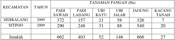 Tabel 4.1:  Luas Lahan Tanaman Pangan Unggulan di Kecamatan Sidikalang dan Kecamatan Sitinjo  