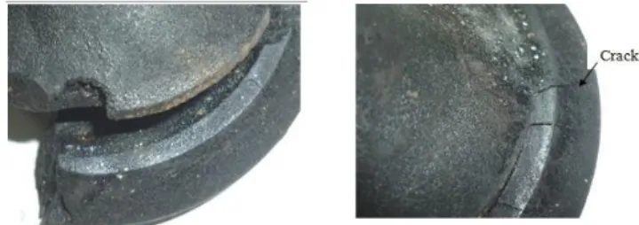 Gambar  5. Photo Makro (Exhaust Valve) Sampel Katup  Kondisi Patah dan Photo  Makro Retak 