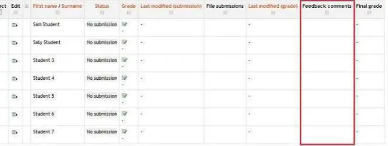 table (to access grading table click on the assignment activity, then click on the view/Grade all 