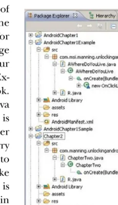 Figure 2.2 The Package Explorer allows us to browse the elements of our Android projects.
