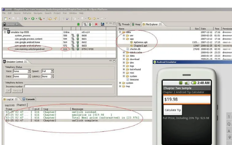 Figure 2.5 Perspective with an application running in the Android Emulator