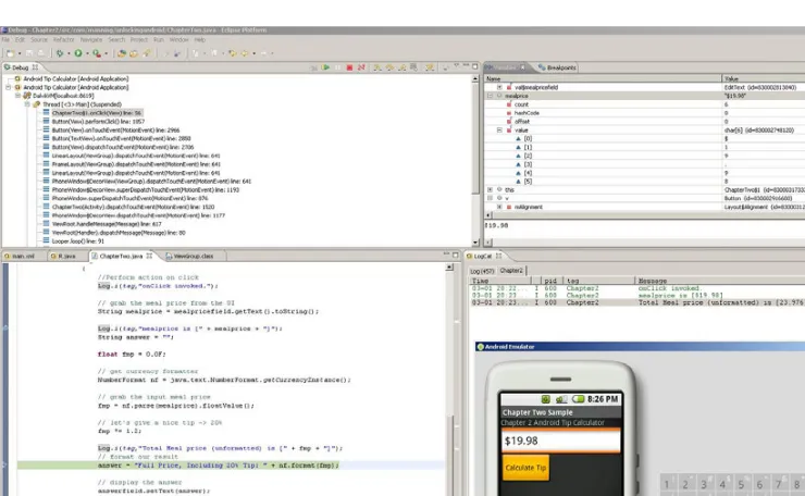 Figure 2.20 The Debug Perspective permits line-by-line stepping through of an Android application.