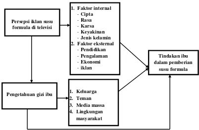 Gambar 2. Kerangka Berpikir Hubungan Antara Persepsi Terhadap Iklan Susu Formula Di Televisi Dan Pengetahuan Gizi Ibu Dengan Tindakan Ibu Dalam Pemberian Susu Formula 