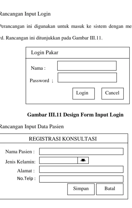 Gambar III.11 Design Form Input Login  3.  Rancangan Input Data Pasien  