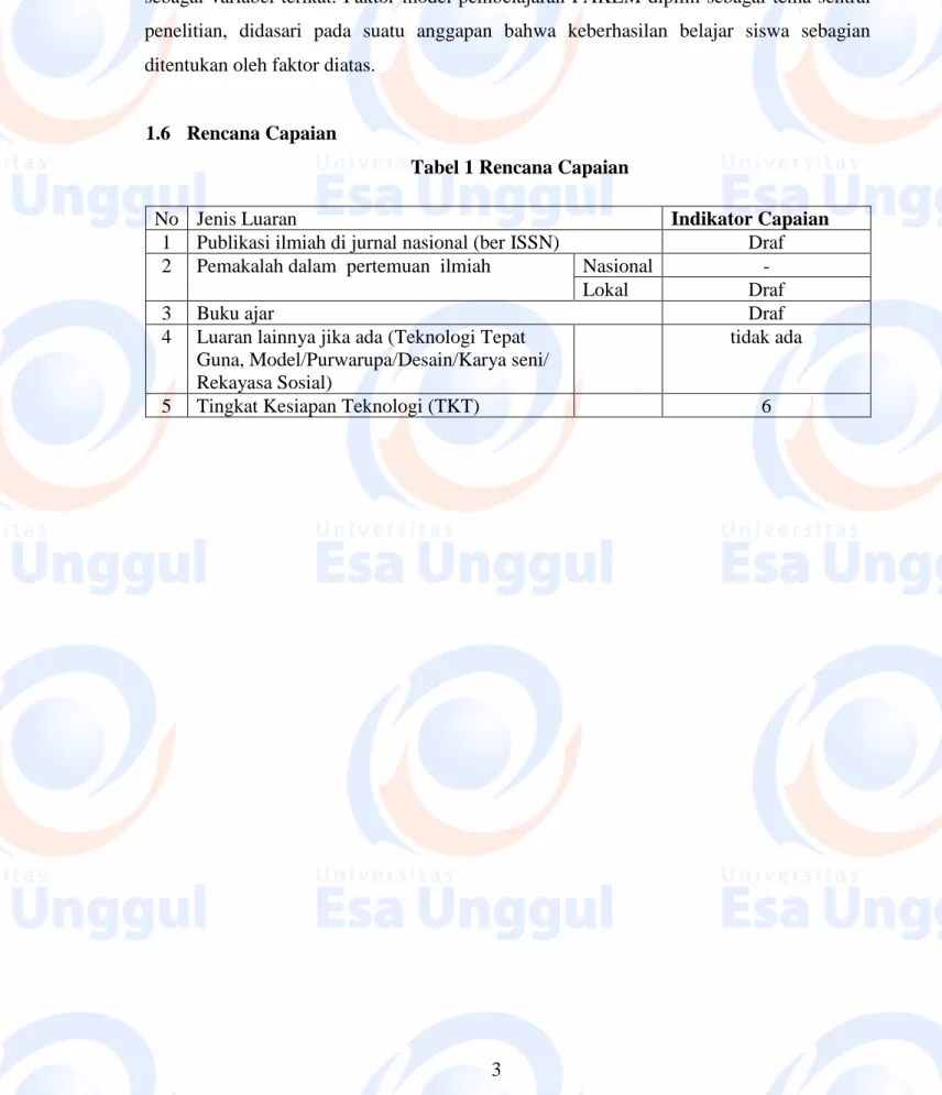 Tabel 1 Rencana Capaian 