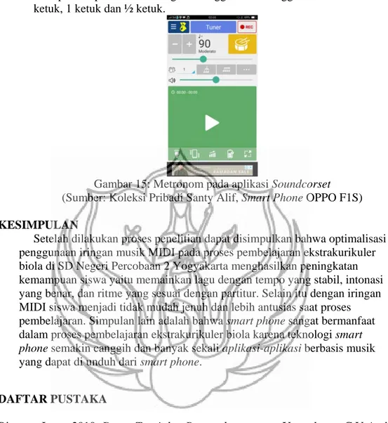 Gambar 15: Metronom pada aplikasi Soundcorset  (Sumber: Koleksi Pribadi Santy Alif, Smart Phone OPPO F1S)  KESIMPULAN 