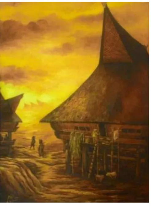 Gambar 2.3 Karya Nelson Tarigan, tentang suasana kampung Karo, cat minyak di atas kanvas