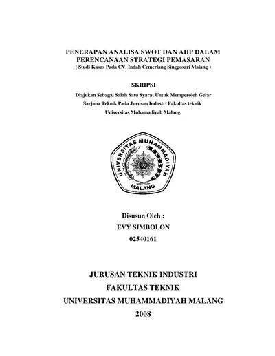 Penerapan Analisa Swot Dan Ahp Dalam Perencanaan Strategi Pemasaran