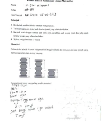 Gambar 1. Soal Tes Kemampuan Literasi Matematika 