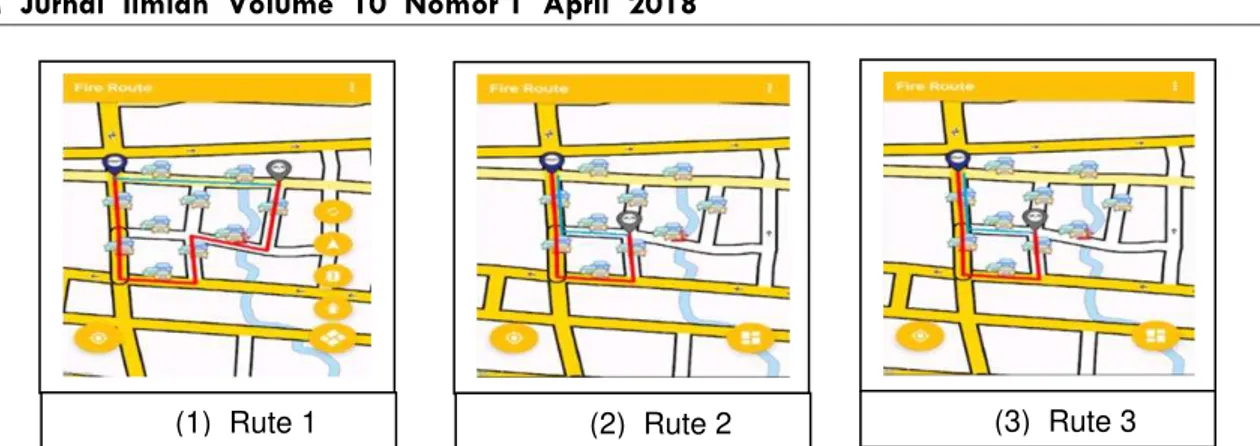 Gambar 8. Hasil Pencarian dengan Rute 1, Rute 2 dan Rute 3 visual peta dari aplikasi  4
