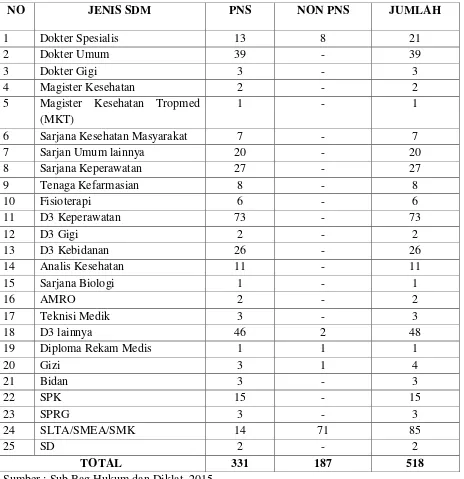 Tabel 5.3 Jumlah SDM RSUD Dr. H. Kumpulan Pane Kota Tebing Tinggi Tahun 2015 