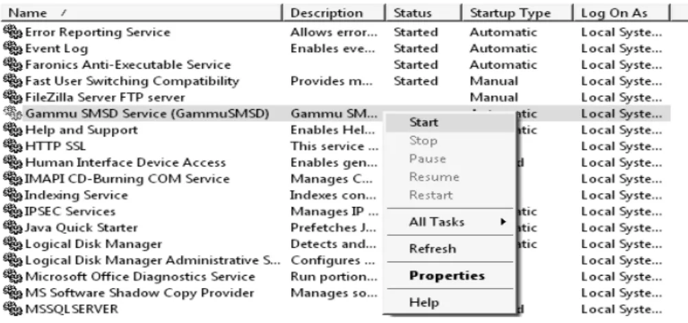 Gambar 4.4  Service Gammu di Microsoft Windows 