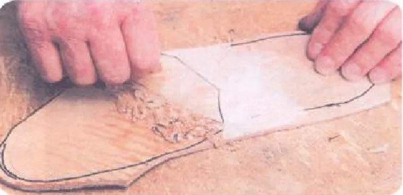 Gambar  Meratakan bahan sol dalam dengan pecahan  kaca