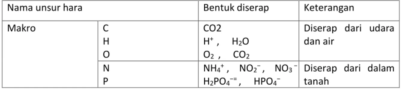 Table 1. Bentuk-bentuk ion yang diserap oleh tanaman 