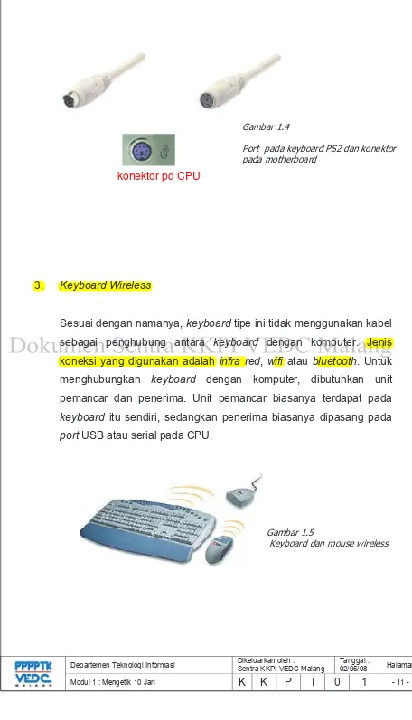 Gambar 1.4 Port  pada keyboard PS2 dan konektor pada motherboard 