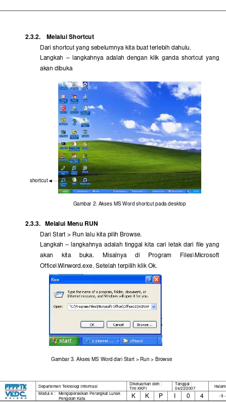 Gambar 2. Akses MS Word shortcut pada desktop 