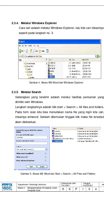 Gambar 4. Akses MS Word dari Windows Explorer 