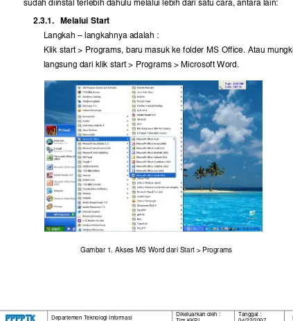 Gambar 1. Akses MS Word dari Start > Programs 