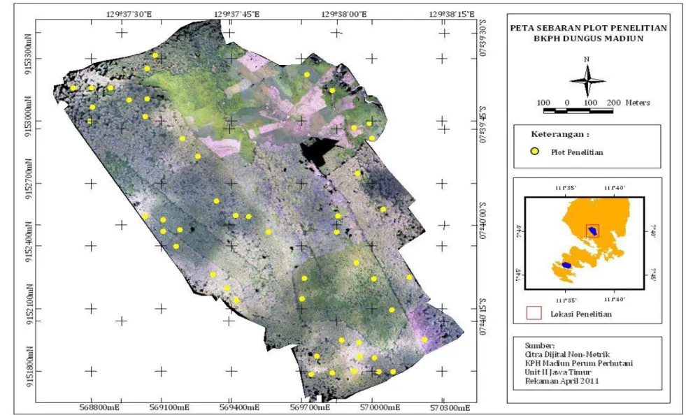 Gambar 8 Peta sebaran plot penelitian lokasi BKPH Dungus. 