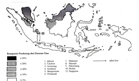 Gambar 4. Sebaran  imigran Tionghoa di Indonesia.  Sumber : Liem, 2000:106 
