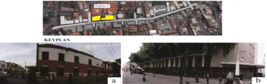 Gambar 6. Visual pada Segmen 2-Sisi Utara Koridor Terbentuk dari Bangunan  (a) GCT Van Dorp dan  (b) PT Perusahaan Perdagangan Indonesia 