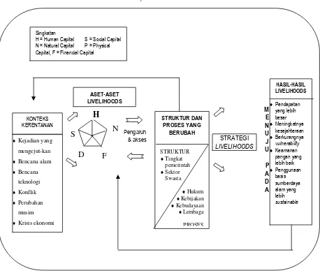 Gambar 1.1. Kerangka Sustainable Livelihood (Di Terjemahkan dari DFID 1999, Sustainable Livelihoods Guidance Sheets.) 
