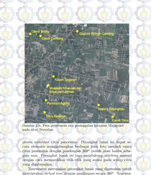 Gambar 2.6: Peta persebaran sisa peninggalan kerajaan Majapahit pada situs Trowulan.