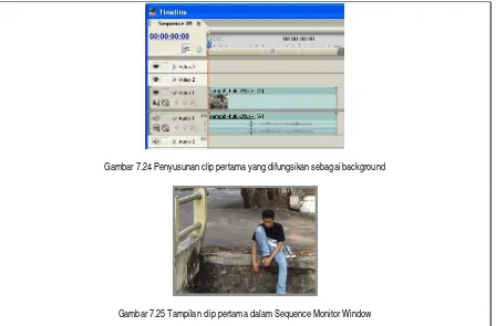 Gambar 7.25 Tampilan clip pertama dalam Sequence Monitor Window 