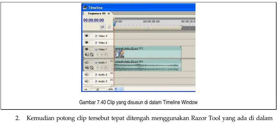 Gambar 7.40 Clip yang disusun di dalam Timeline Window 