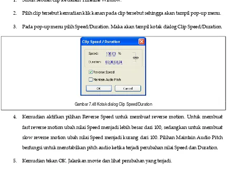 Gambar 7.48 Kotak dialog Clip Speed/Duration 