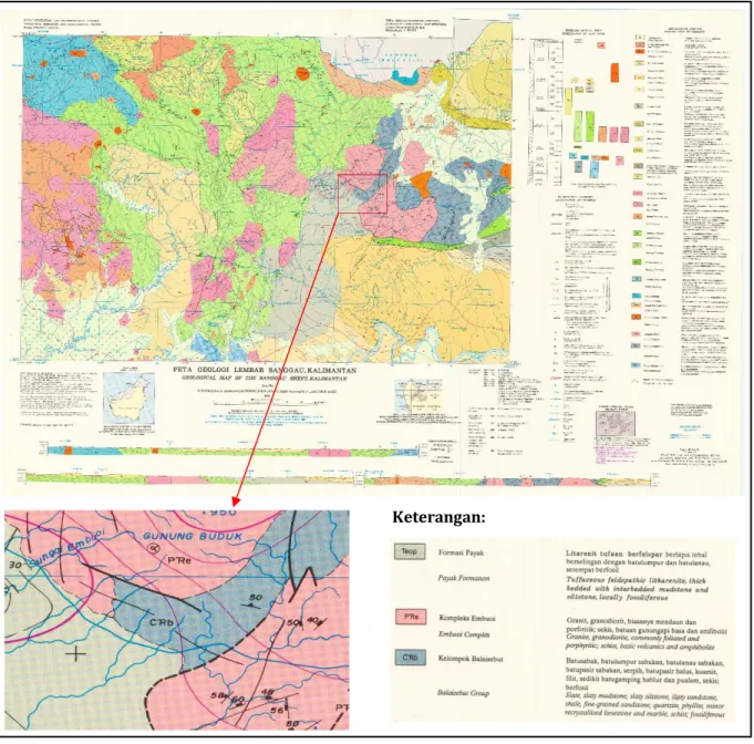 Gambar 8. Peta geologi lembar Sanggau, Kalimantan Barat [13] 