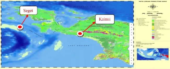 Gambar 1. Peta Lokasi Penelitian di Seget, Kabupaten Sorong Papua Barat dan Kainui, Kabupaten Yapen Papua