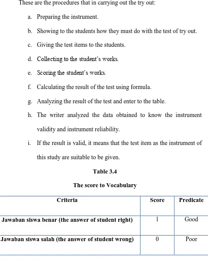Table 3.4 The score to Vocabulary 