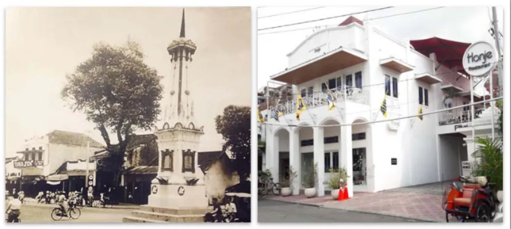 Gambar 1. Bangunan Kolonial sebagai Toko Kelontong Fen pada Tahun 1958 dan Restoran Honje Tahun 2017 