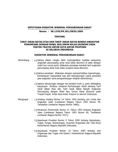 KEPUTUSAN DIREKTUR JENDERAL PERHUBUNGAN DARAT Nomor : SK.1378/PR.301 ...