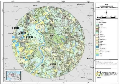 Gambar 2. Peta Penggunaan Radius 2.000, 3.000 dan 4.000 Meter RDE Puspiptek 