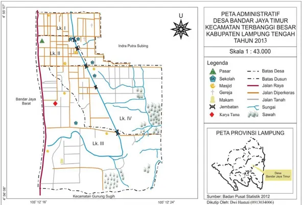 Gambar 1. Peta administrasi Kelurahan Bandar Jaya Timur Kecamatan  Terbanggi Besar Kabupaten    Tengah Tahun 2013
