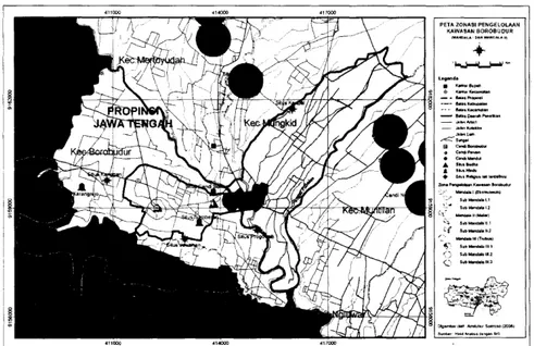 Gambar  5. Peta  zonasi baru  pengelolaan  kawasan  Borobudur  zona  I  dan  II