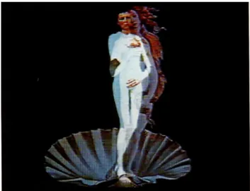 Gambar 1.  Ulrike Rosenbach, Reflections on the Birth of Venus1976-78, 15:00 min, color, mono  Rosenbach  tampaknya  memiliki  fantasi  berkarya  menuju  abad  renasissans,  Karya  ini  mengingatkan  kita  pada  karya  salah  seorang  seniman  besar  abad 