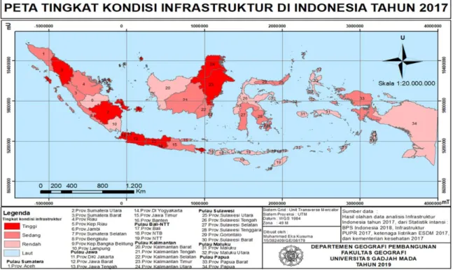 Gambar 3. Peta tingkat kondisi infrastruktur di Indonesia tahun 2017