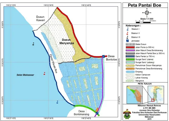 Gambar 1. Peta Lokasi Penelitian Pantai Boe 