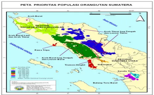 Gambar 2.2 Peta Populasi Orangutan Sumatera (Pongo abelii). 19