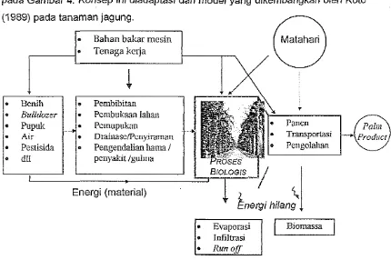 Gambar4. Arus energi dalam proses produksi di perkebunan kelapa sawit (dimodifikasi dari Koto, 1989) 