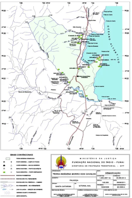 Figura 13: Mapa da Terra Indígena Morro dos Cavalos, FUNAI, 2011.