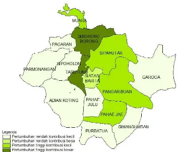 Gambar 4.13. Klasifikasi Sektor Pengangkutan dan Komunikasi Berdasarkan Kombinasi MRP dan LQ Tiap Kecamatan di Kabupaten Tapanuli Utara Tahun 2005-2009 